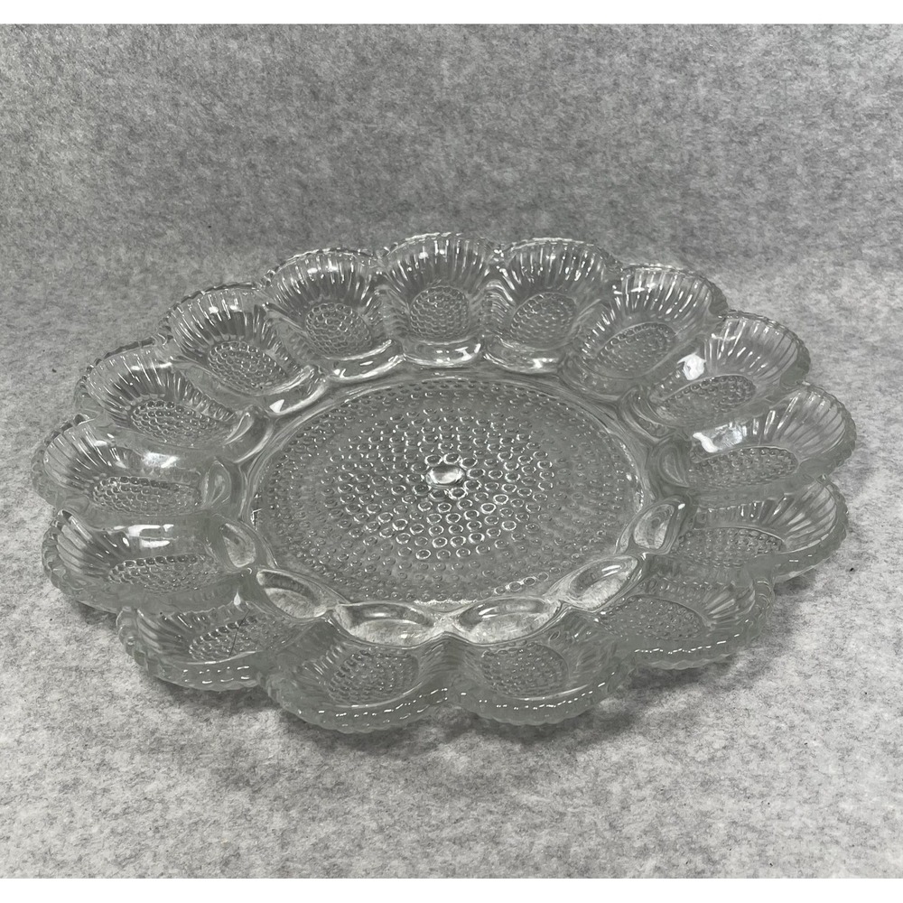 VTG Clear Glass Deviled Egg Plate 11" Hobnail Scalloped Edge Snack Tray Indiana? - Picture 5 of 10